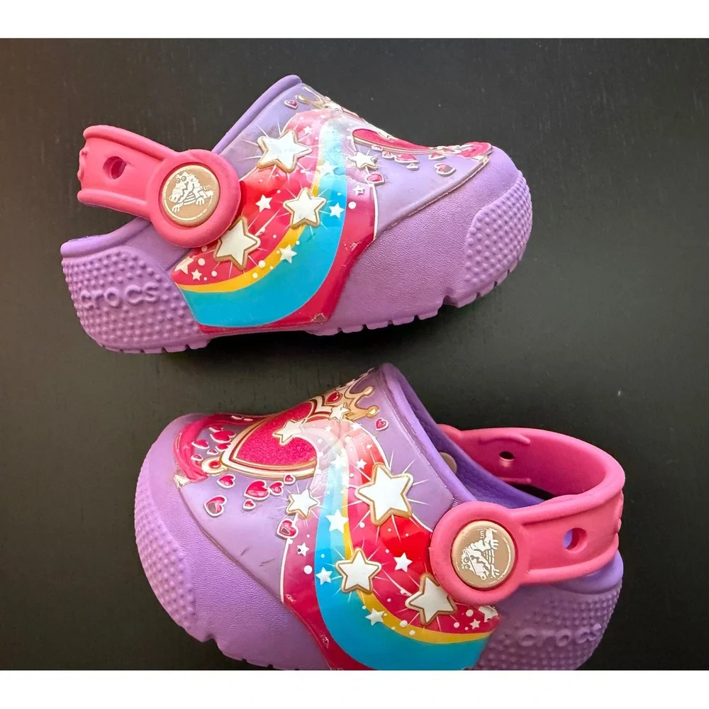 CROCS‎ Kids Fun Lab Lights Slip-On Clog Size C5 Purple Twinkling Stars LIGHT UP
